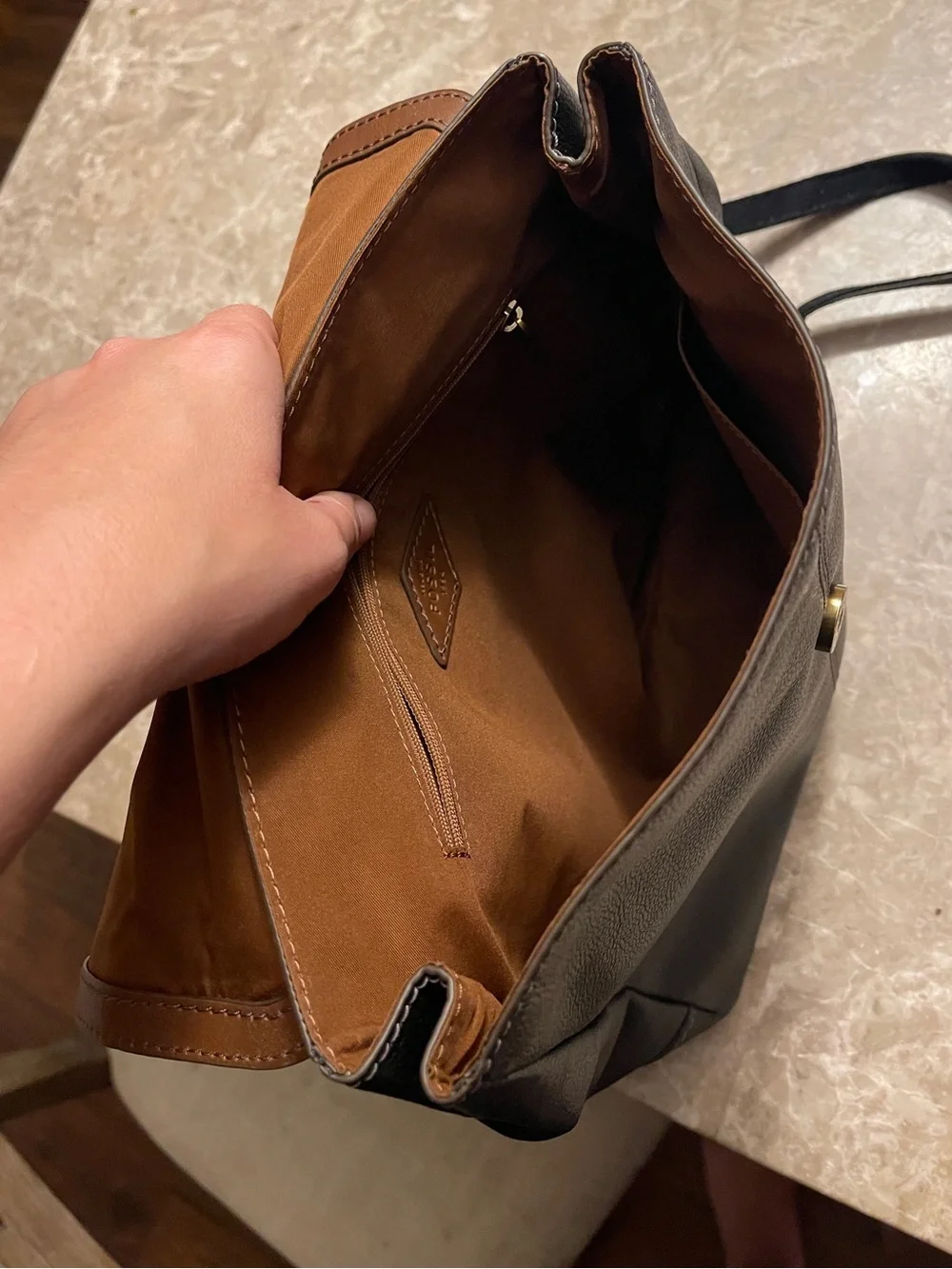 Fossil Black Pebbled Leather Flap Backpack